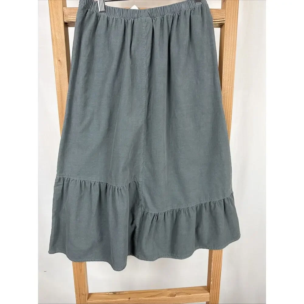 NWT Kleen Green / Gray Ruffle Hem Pockets Micro Corduroy Skirt #1149 Size XL